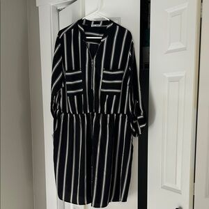 Dex Black and White Long Sleeve Dress